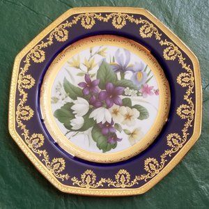 Imperia Limoges Blue/Gold Encrusted Porcelain Octagonal Plate 22k